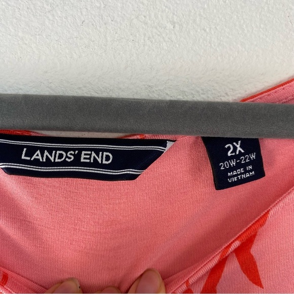 Land's End Dress Sz 2X Maxi Cap Sleeve Tropical Floral Leaf Print Pink Vacation - Picture 3 of 11